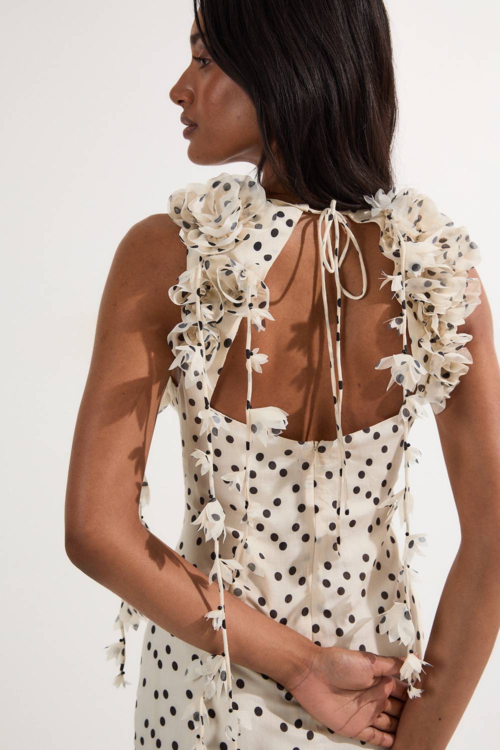 KarenMillen Robe maxi tissée à col halter ornée d'appliqués imprimés à pois