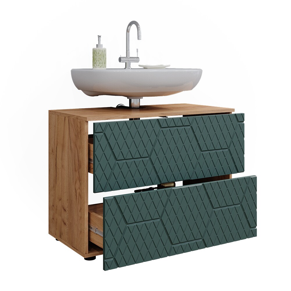 Vicco Waschbeckenunterschrank Irma Eiche Grün 80 x 59 cm 2 Schubladen Badezimmer