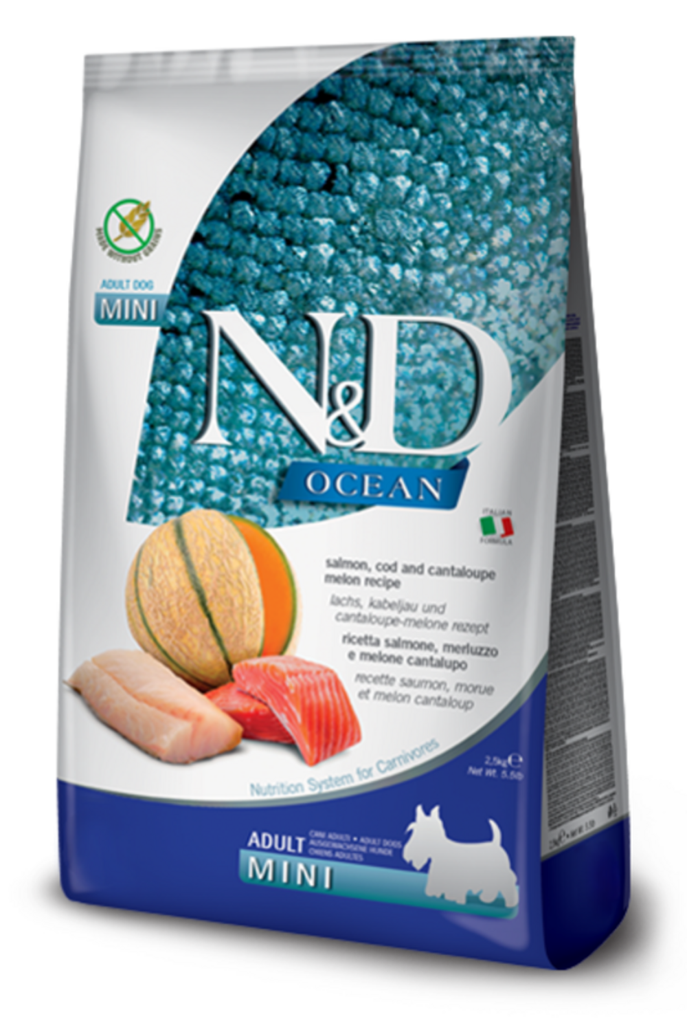 Croquettes n&d ocean saumon, morue & melon chien mini 7 kg