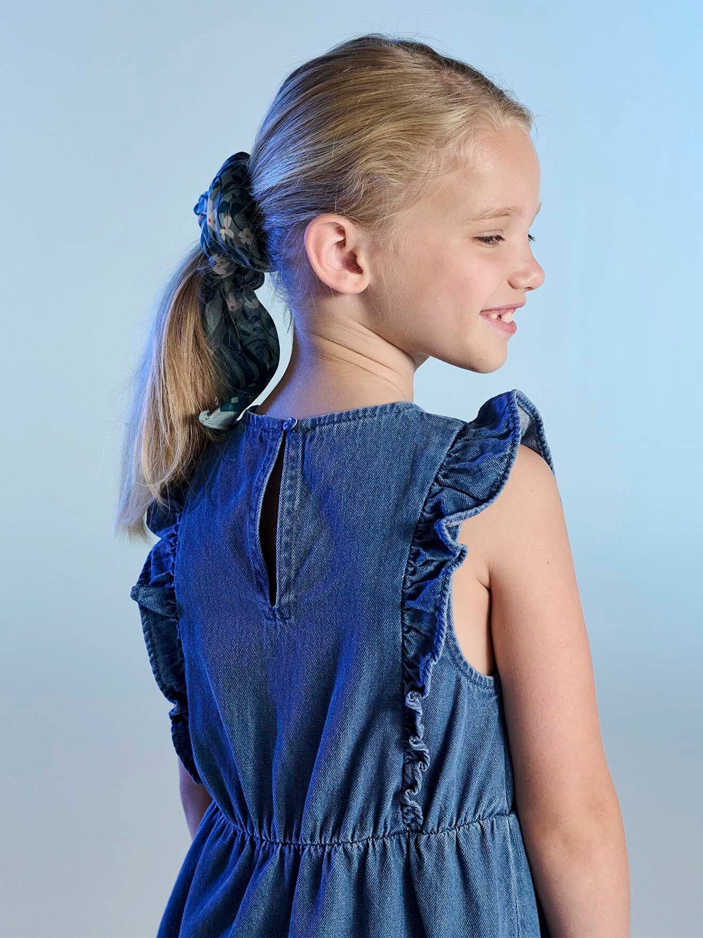 Vertbaudet Mädchen Jeanskleid mit Volants blue stone