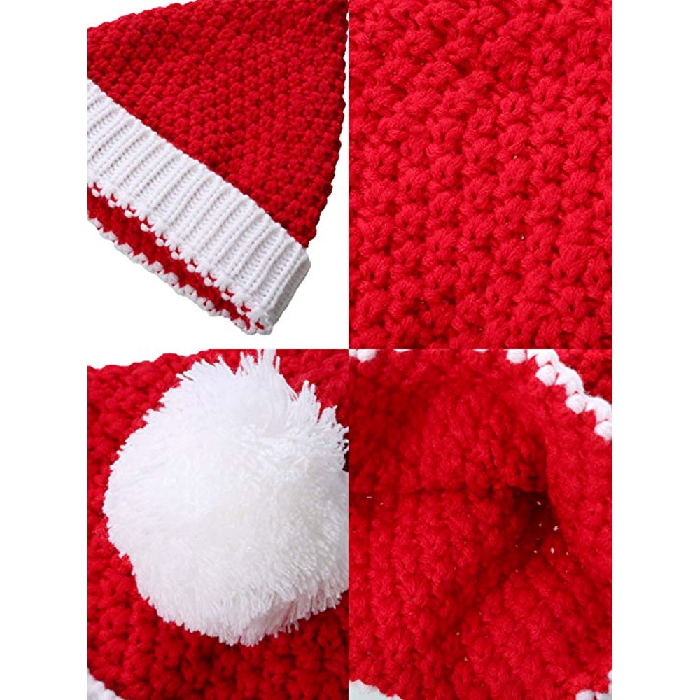 Gestrickte Christmas Santa Claus Nikolausmütze Weihnachtsmütze aus Wolle - Rot / Weiss
