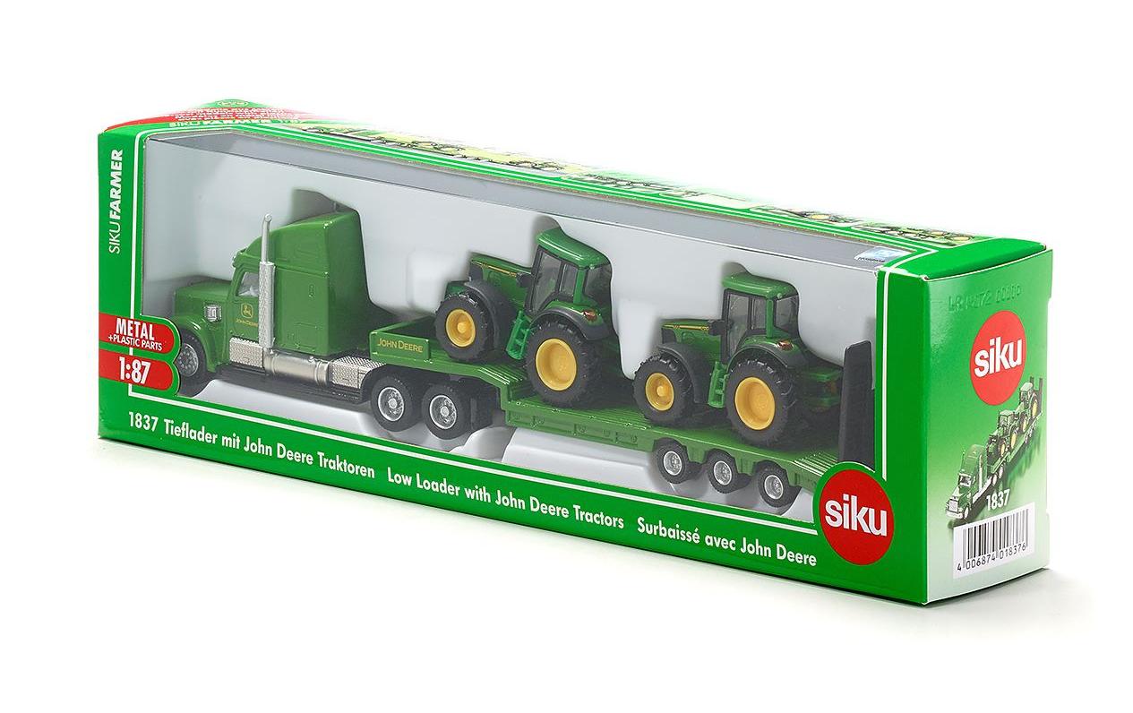 Lastwagen mit Tieflader und 2x John Deere Traktoren 1:87US-Truck Sattelzug mit zwei John Deere 6920S Traktoren