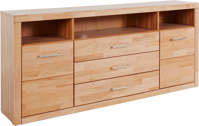 Home affaire Sideboard »Ribe,180cm breit, Fronten Massivholz,7 Fächer« Holz massiv, Holzwerkstoff, Metall Griffe,2Türen,3Schubladen
