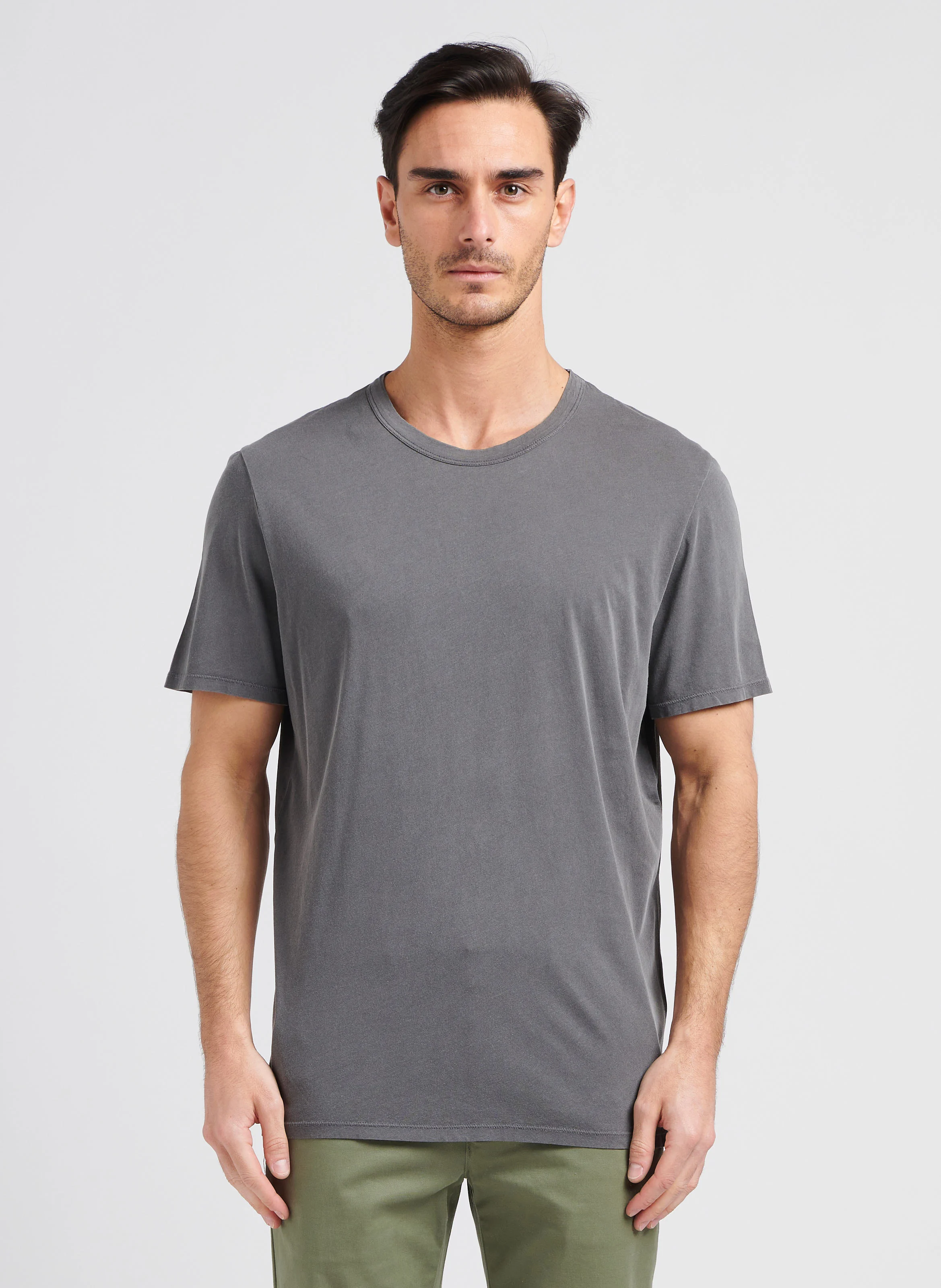 DEVON - Tee-shirt col rond droit en coton | Gris
