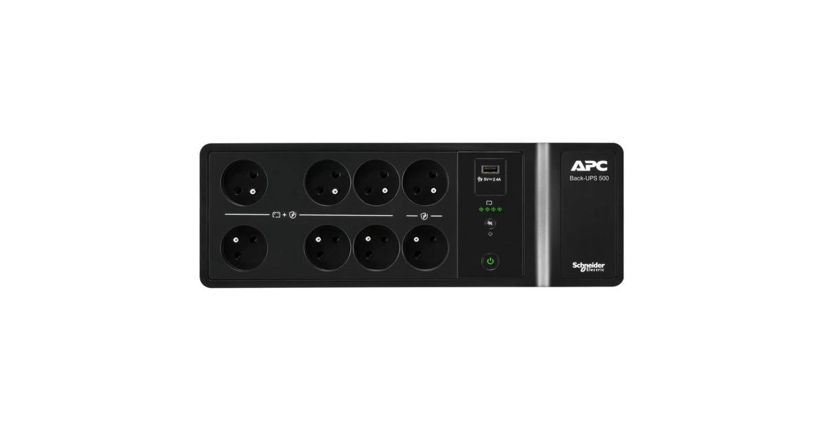 APCBack-UPS BE500G2-FR - Noodstroomvoeding ups  (Zwart, 8x Schuko, 500VA, 1 USB oplader, 1 USB datapoort)