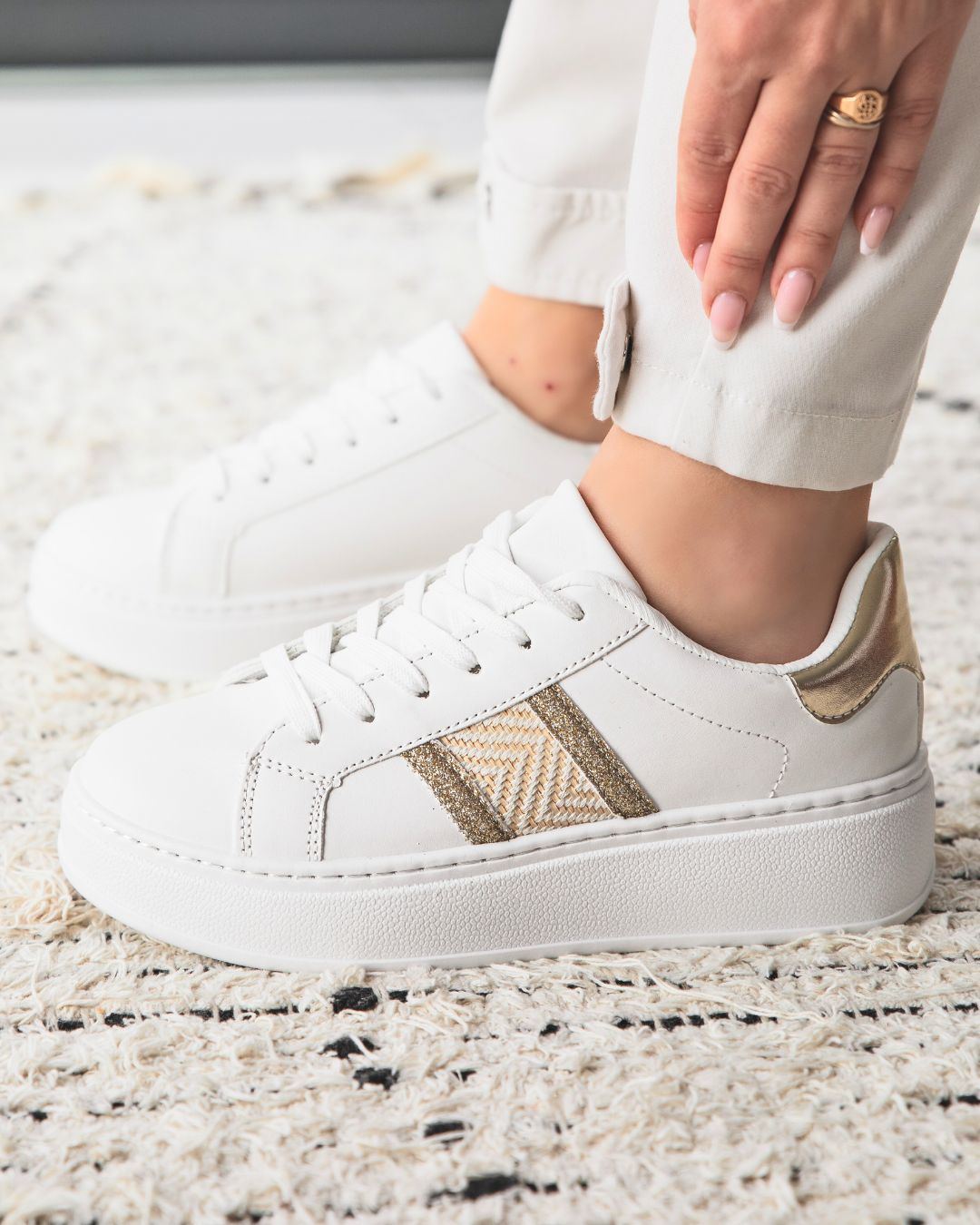 Basket femme dorée et blanche à lacets - Eunice