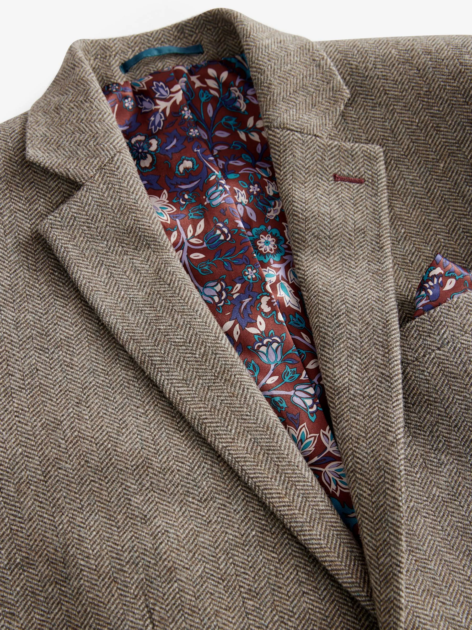 Taupe bruin - Normale Pasvorm - Signature Nova Fides Blazer van wolblend met visgraatmotief
