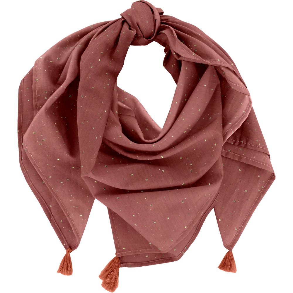 Foulard Pompon Gaze Pois Or Rouille