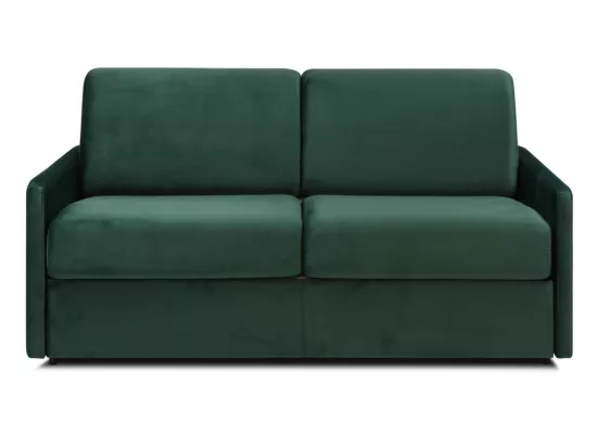 Canapé 3 places convertible express en velours vert sapin - Couchage à lattes larges 140 cm - matelas 18 cm CALIFE