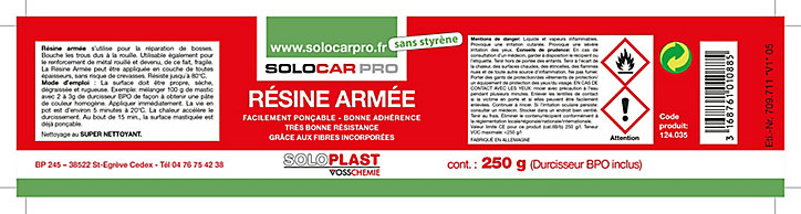 Résine armée Solocar Pro 250g sans styrène