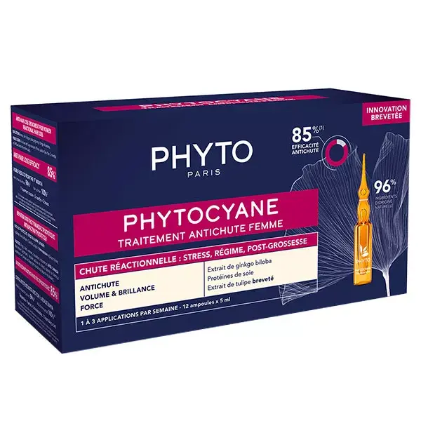 Tratamento antiqueda Phyto PhytoCyane para mulheres - Queda de cabelo reativa - 12 ampolas
