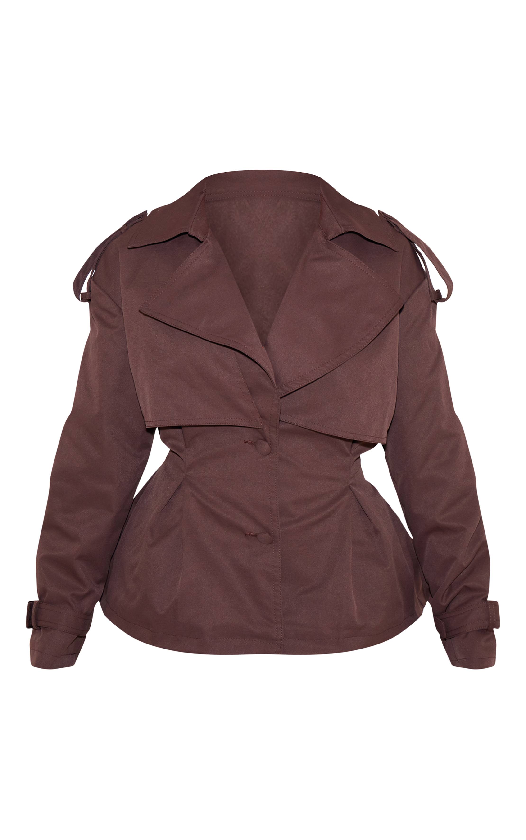 Chocolat Trench-coat Court Cintré À La Taille Avec Ceinture Petite Taille