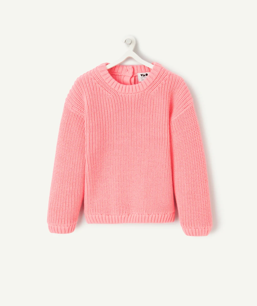 PULL BÉBÉ FILLE EN COTON BIO MAILLE ROSE