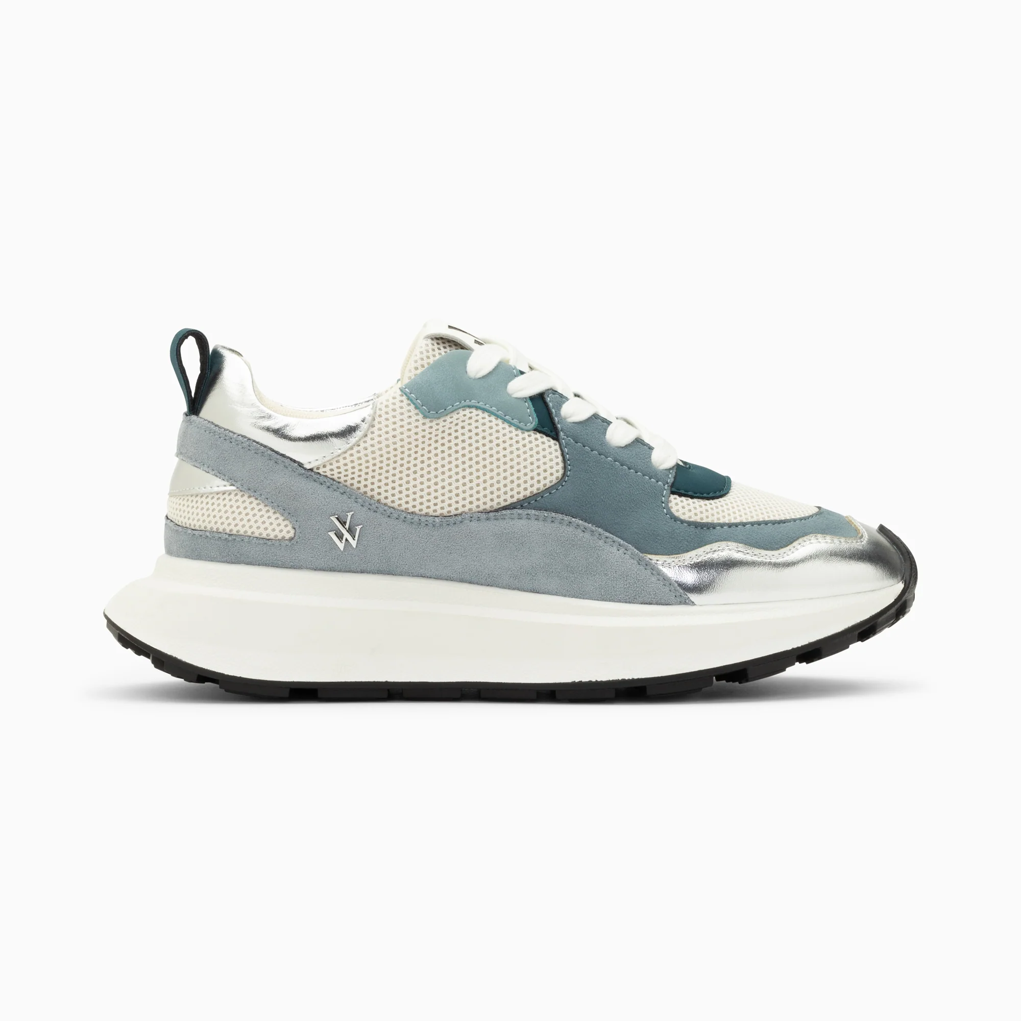 Sneakers-Baskets Alice bleu et argent à semelle oversize