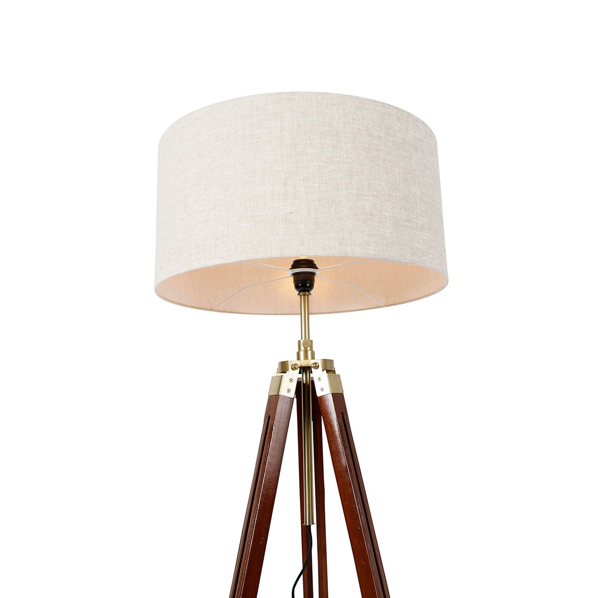 Vloerlamp messing met kap lichtgrijs 50 cm tripod - Cortin
