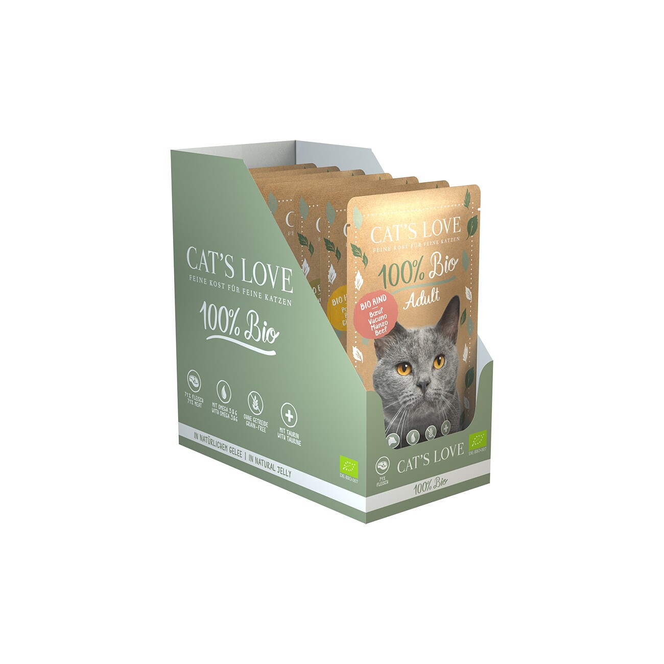 CAT'S LOVE Bio Nassfutter Katze Adult in Gelee Multipack 2 x 3 Sorten