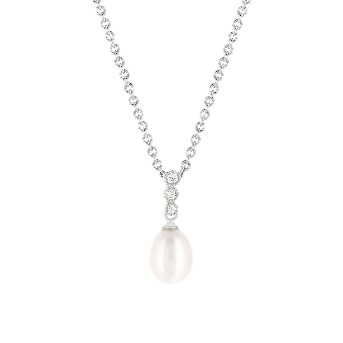 Collier argent 925 zirconias perles de culture de Chine 45 cm