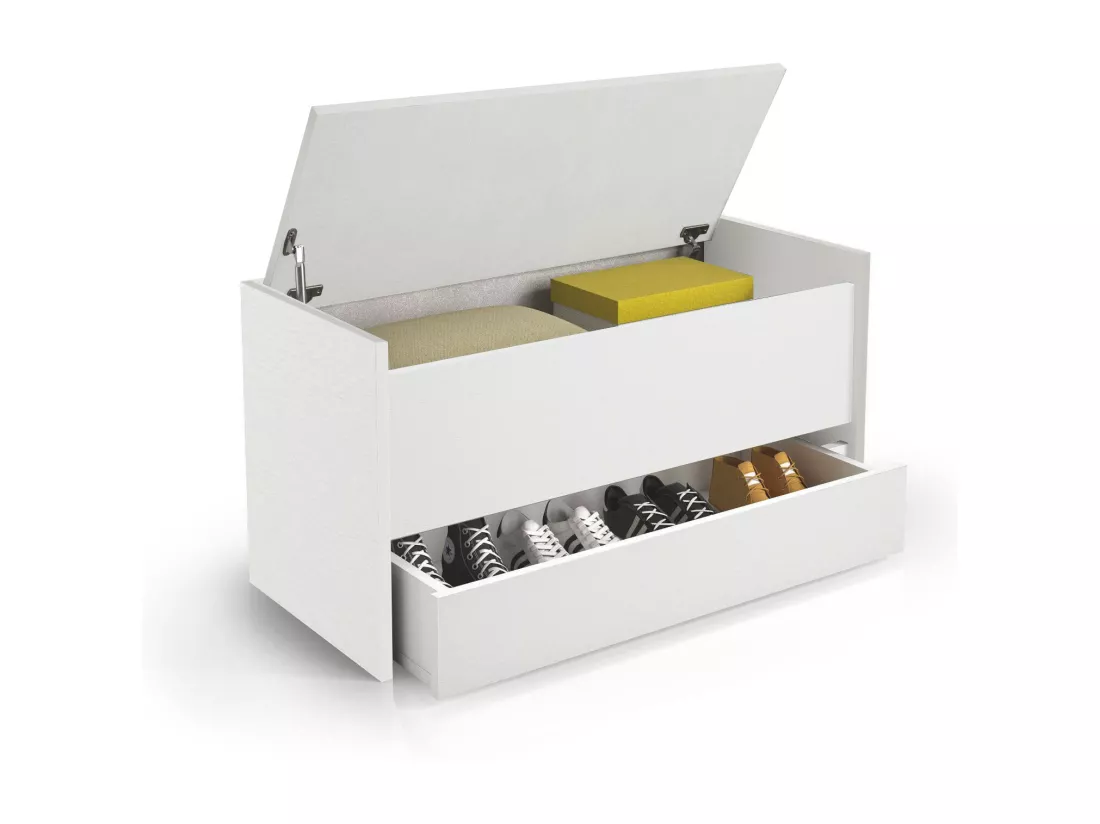 Commode Dgaiard, Meuble d'entrée moderne avec étagère à chaussures, Coffre avec deux conteneurs, 100% Made in Italy, 90x40h46 cm, Blanc