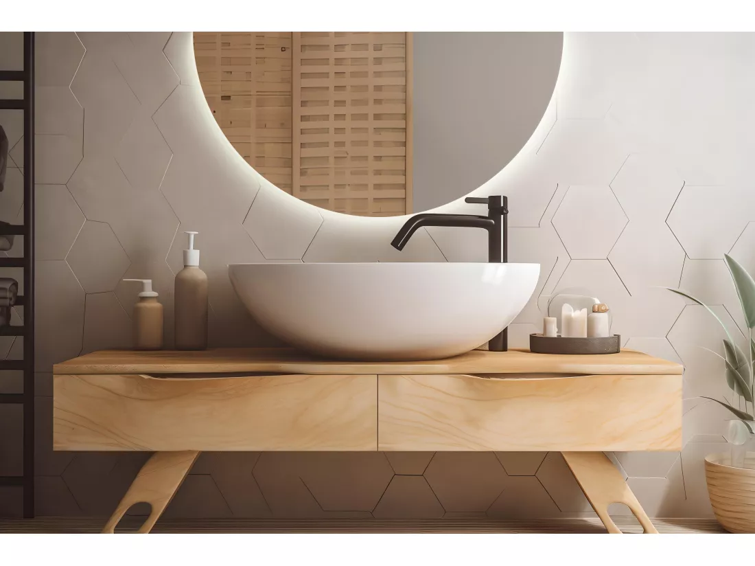 Magnifique Grand Miroir LED Demi-Rond pour Chambre 100cm - lumière neutre