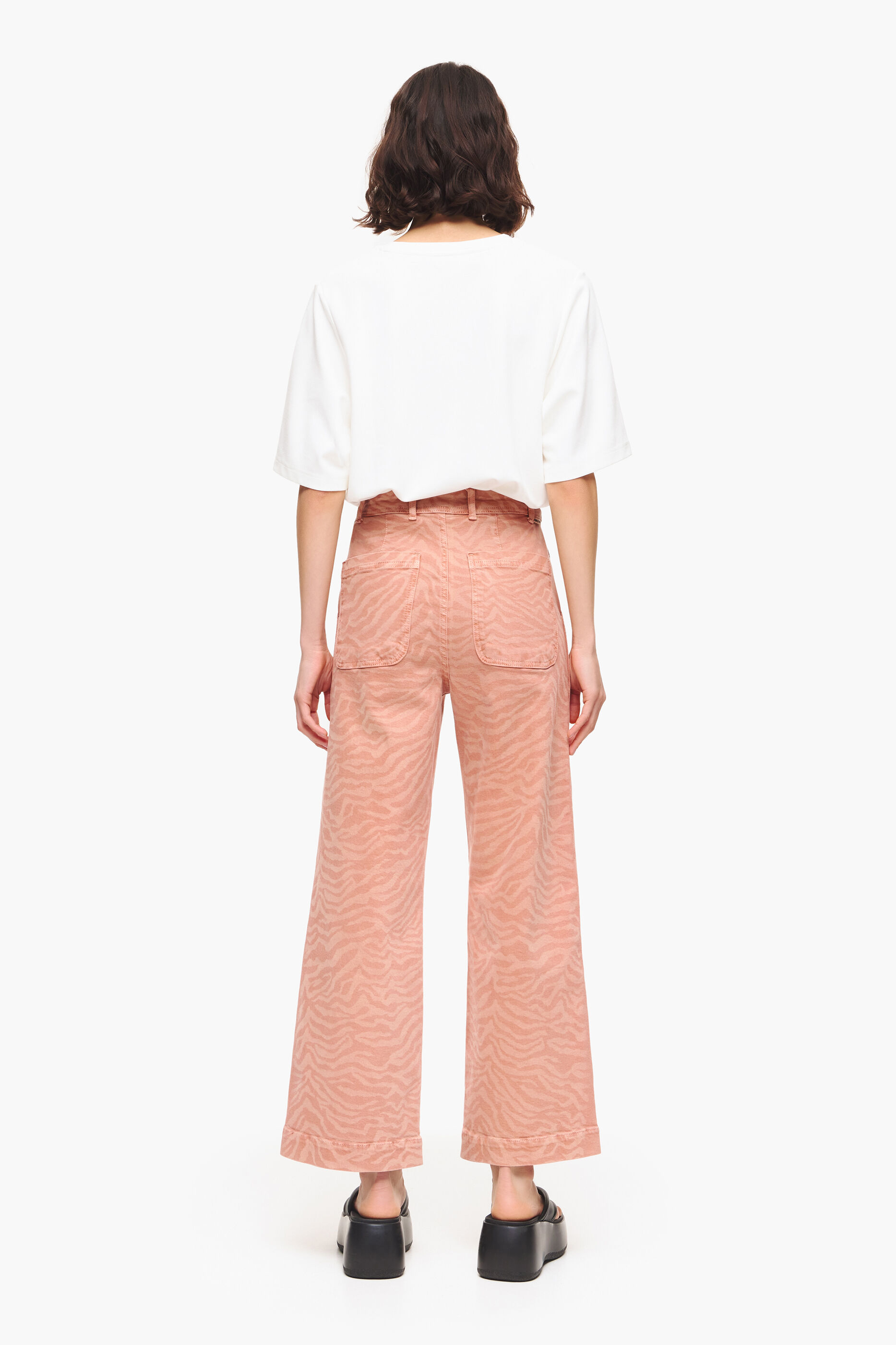 CULOTTE - Calça jeans de cintura alta com estampa de tigre cor damasco