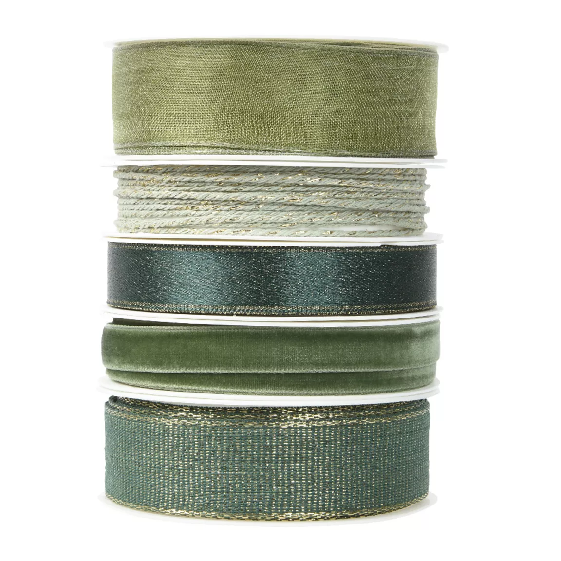 Lot de 5 rubans de Noël 3 m - Satin et velours Vert