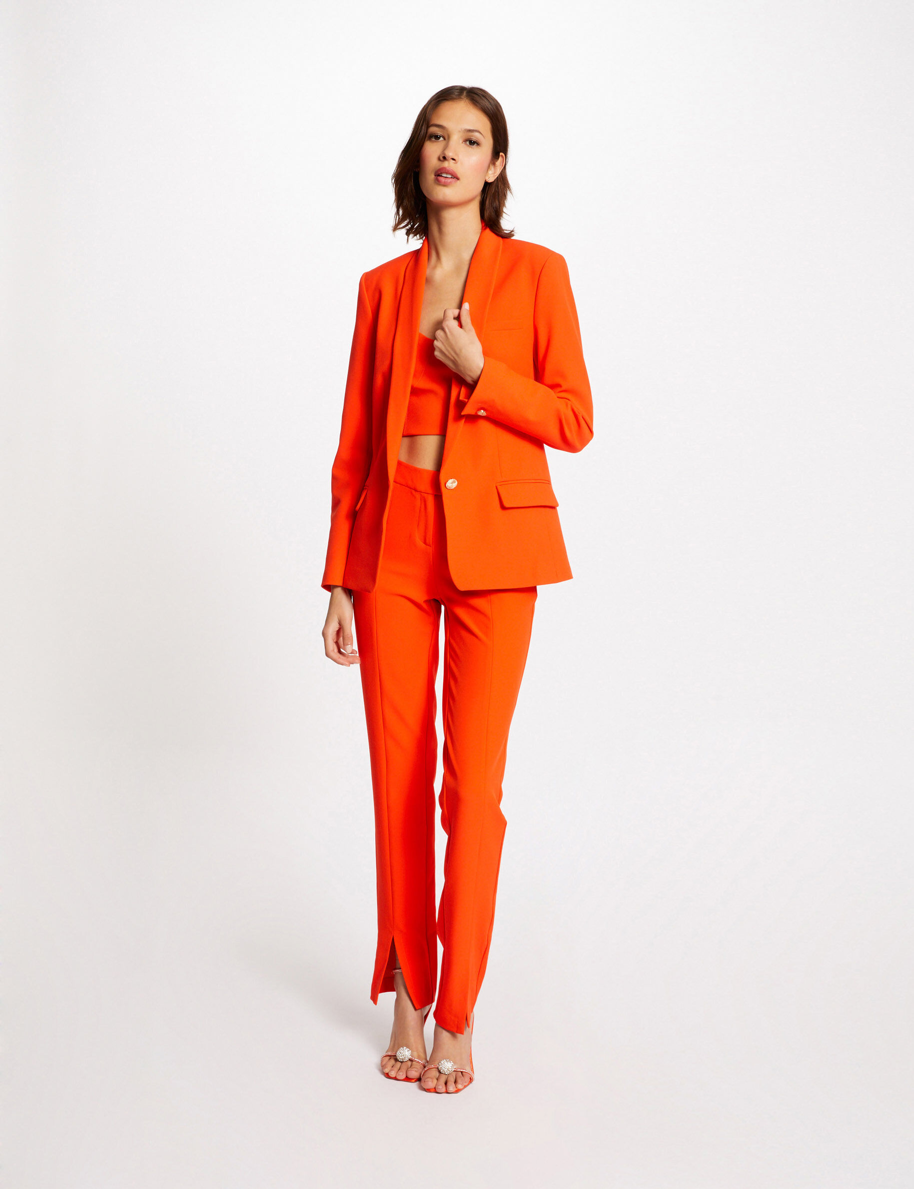 Veste tailleur droite avec col châle orange femme - orange