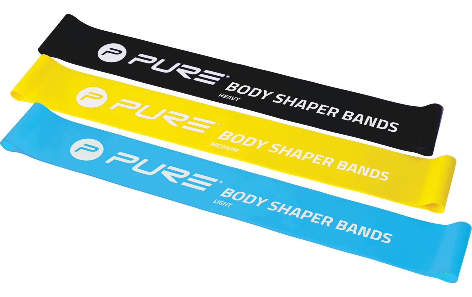 Fitnessband 3er-Set, leicht bis stark, Blau/Gelb/SchwarzWiderstandsbänder in drei Stärken