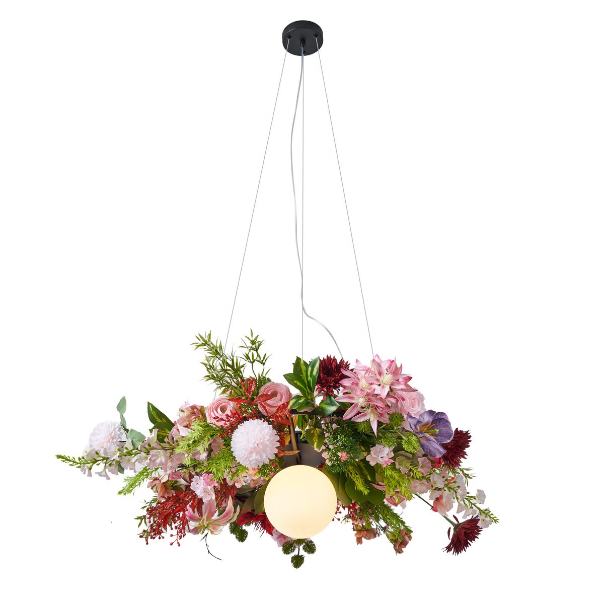 Bohemian hanglamp zwart met gekleurde bloemen rood en roze - Flower Power