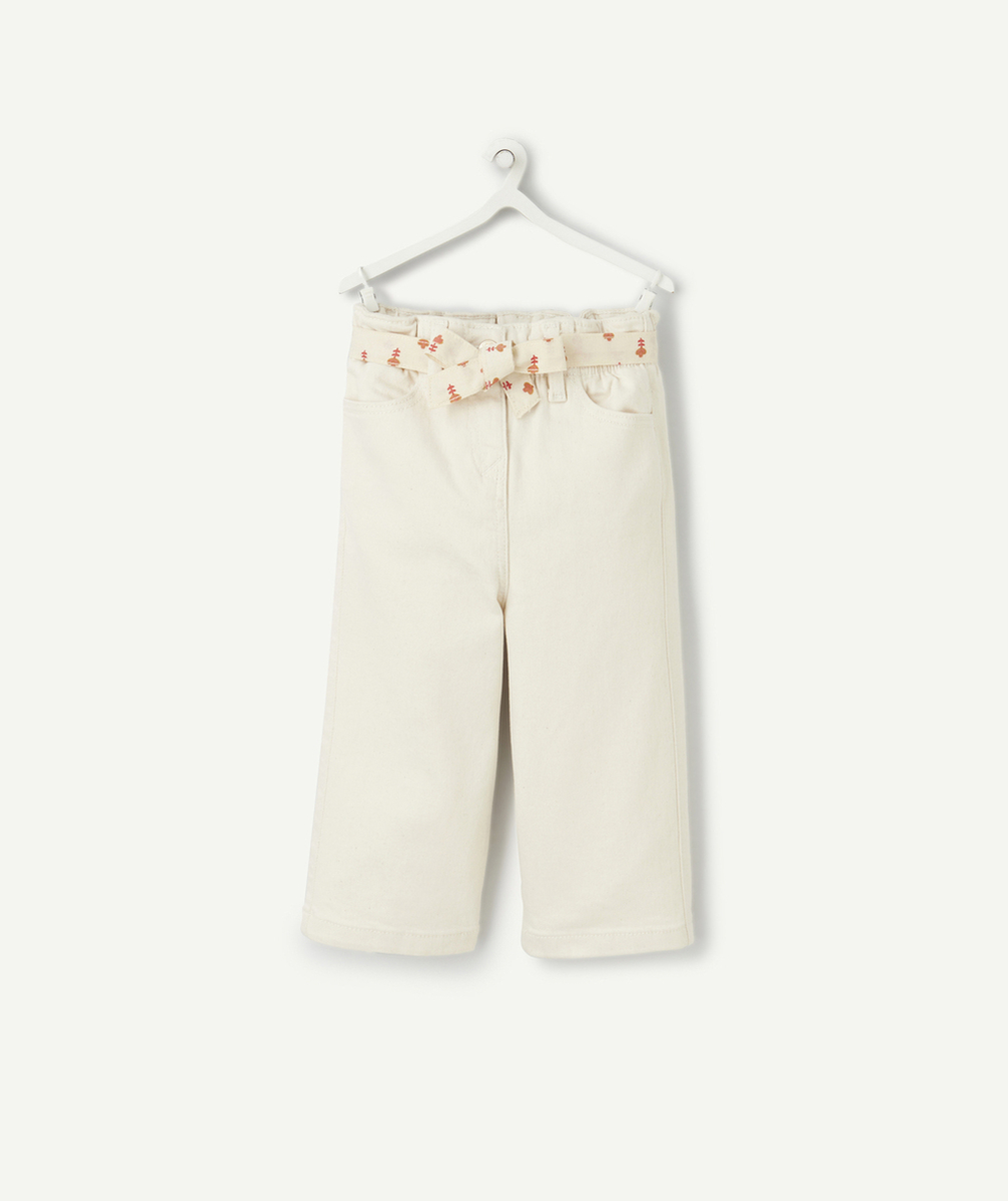 pantalon wide leg bébé fille en fibres recyclées sans teinture avec ceinture