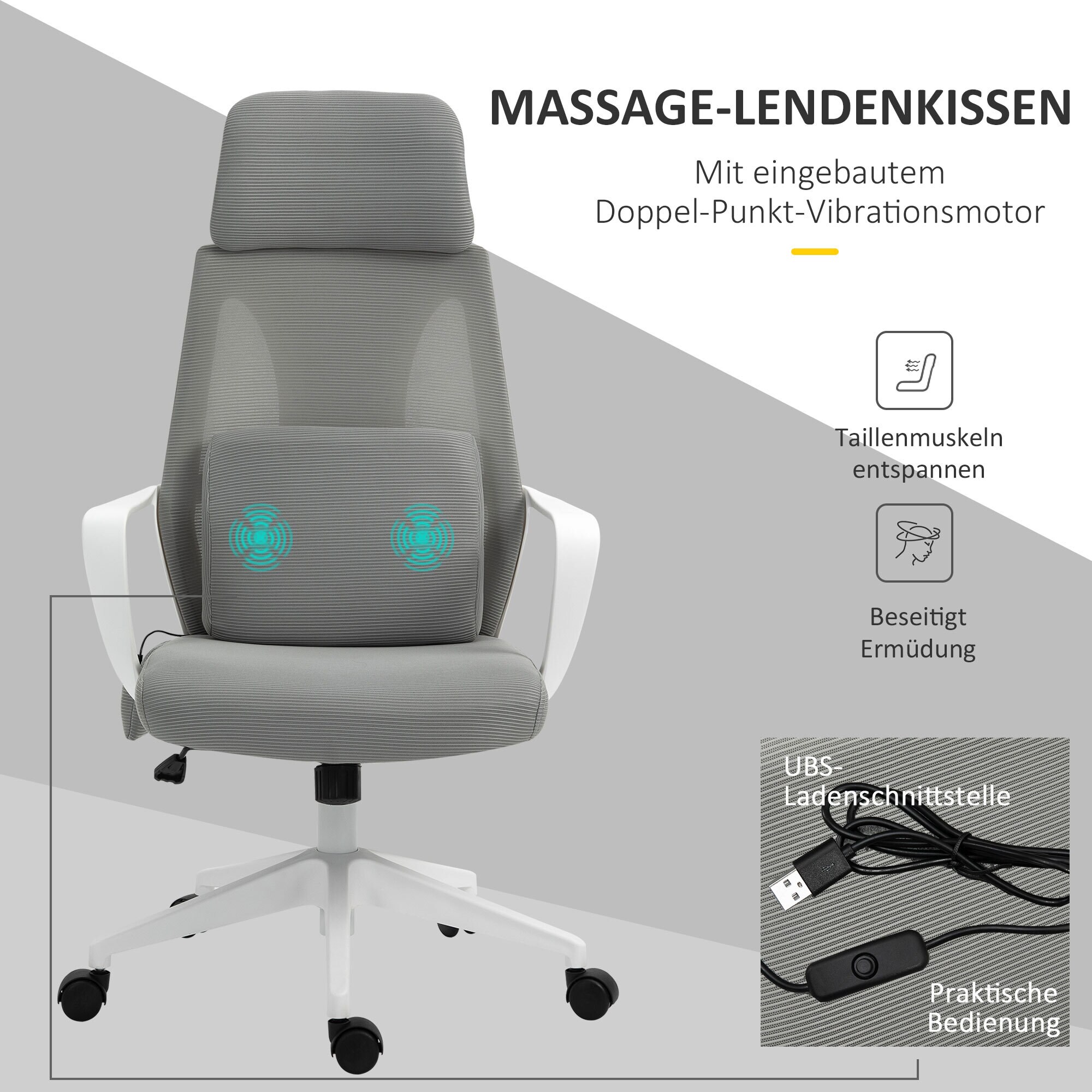Vinsetto Bürostuhl mit Massagefunktion 62 x 60 x (113-123) cm (BxTxH)