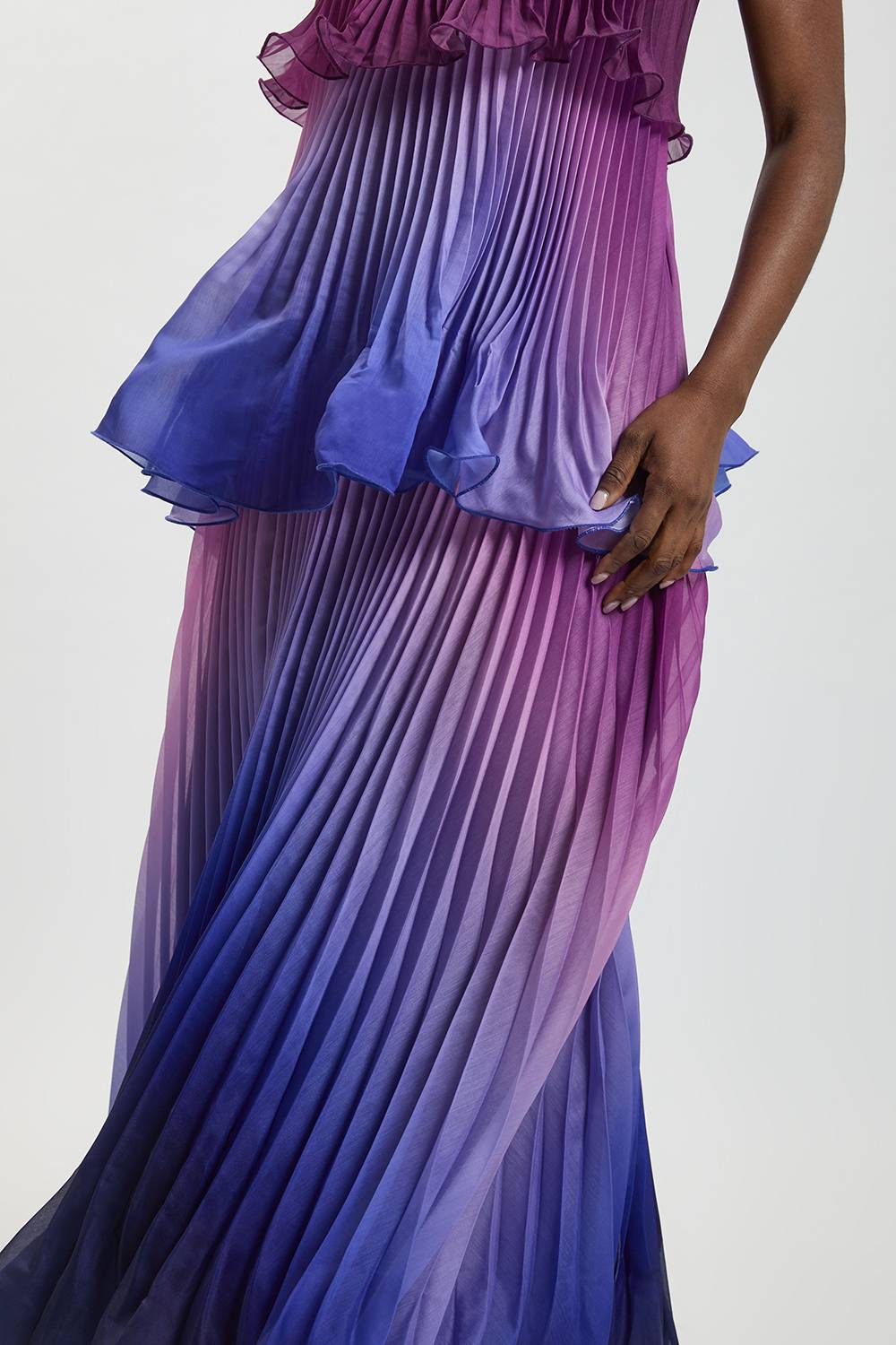 KarenMillen Robe Longue Plissée En Organdi Slub Effet Ombré Tissé Petite Taille