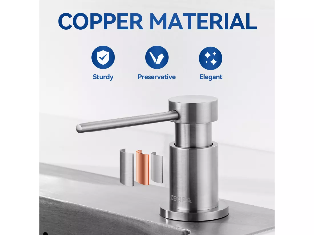 Cecipa max Mitigeur de Cuisine Monocommande, Robinet Évier en Acier Inox , Robinetterie Rotatif à 360° + Distributeur de Savon de Cuisine Brossée