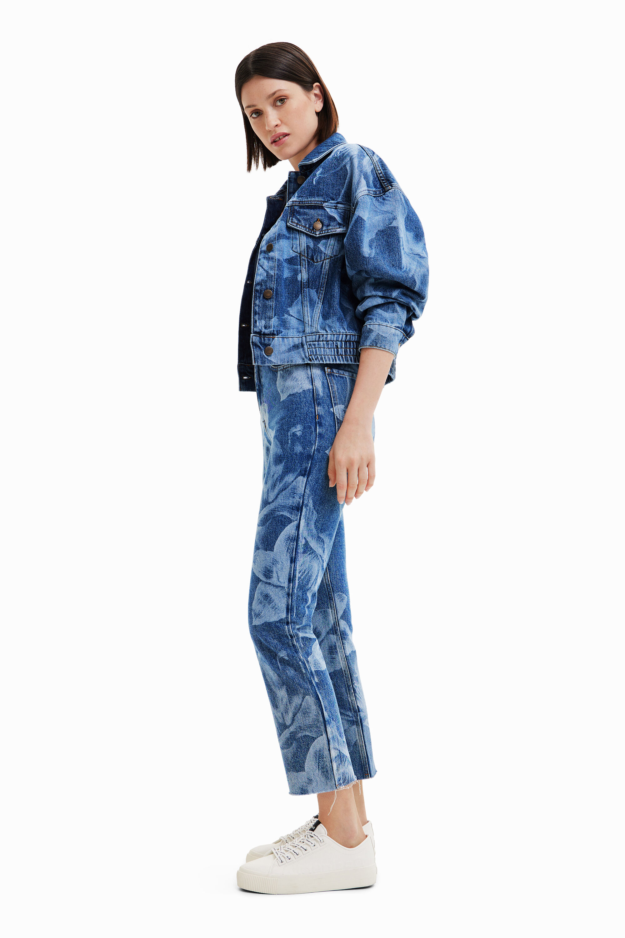 Veste en jean fleurs