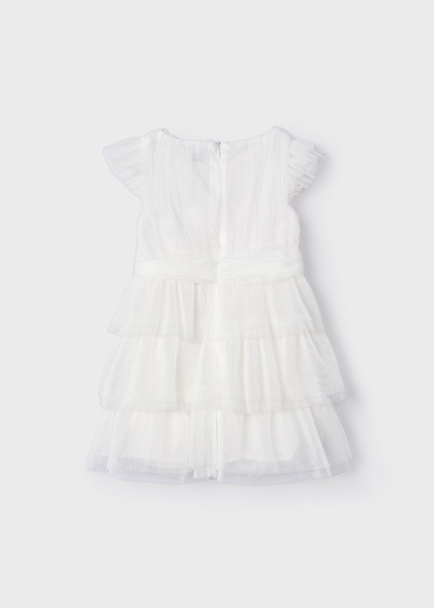 Vestido nude de tule plissado para meninas