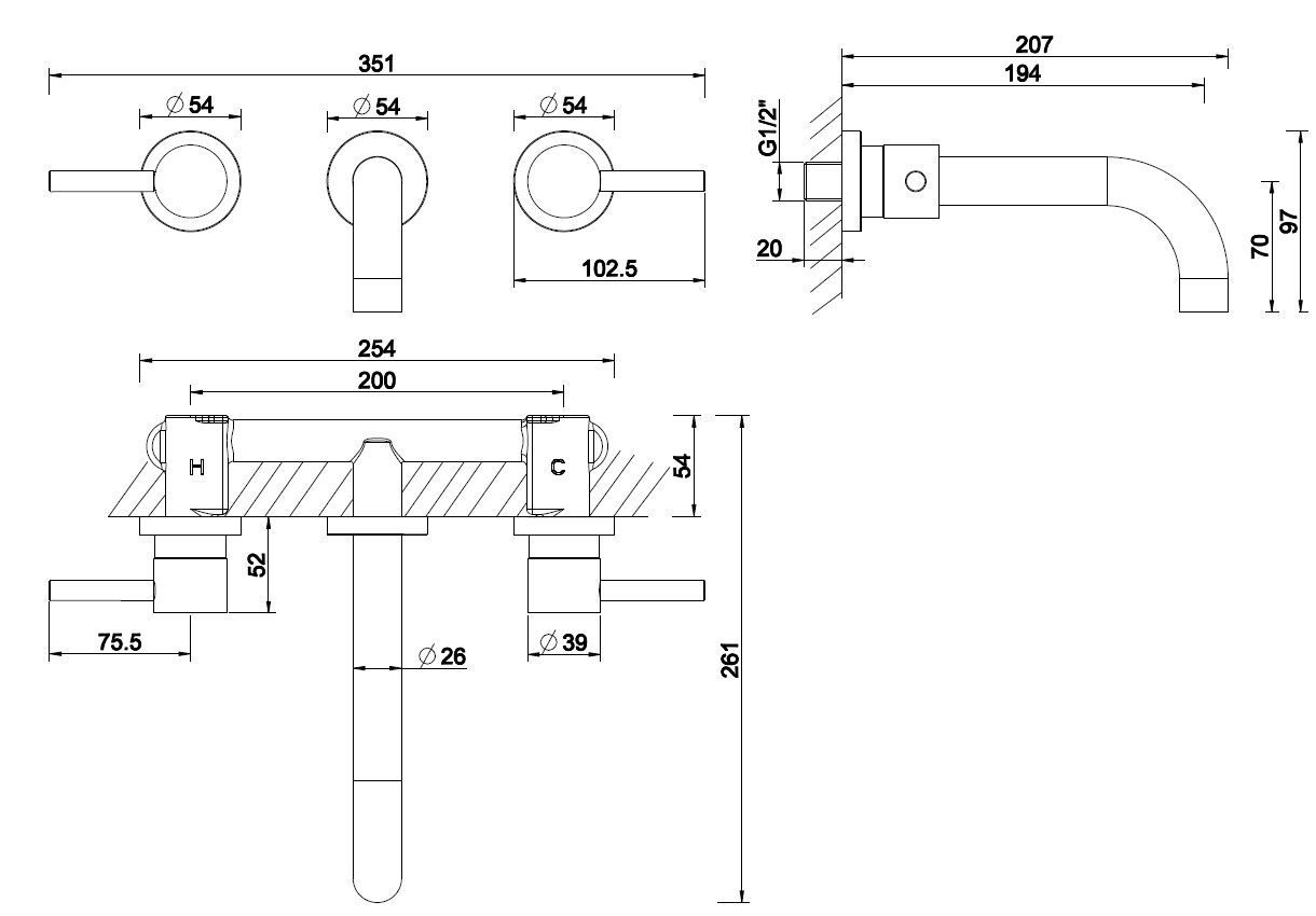 Mueller Claire 2-knops wastafelkraan afbouwdeel PVD-coating chroom