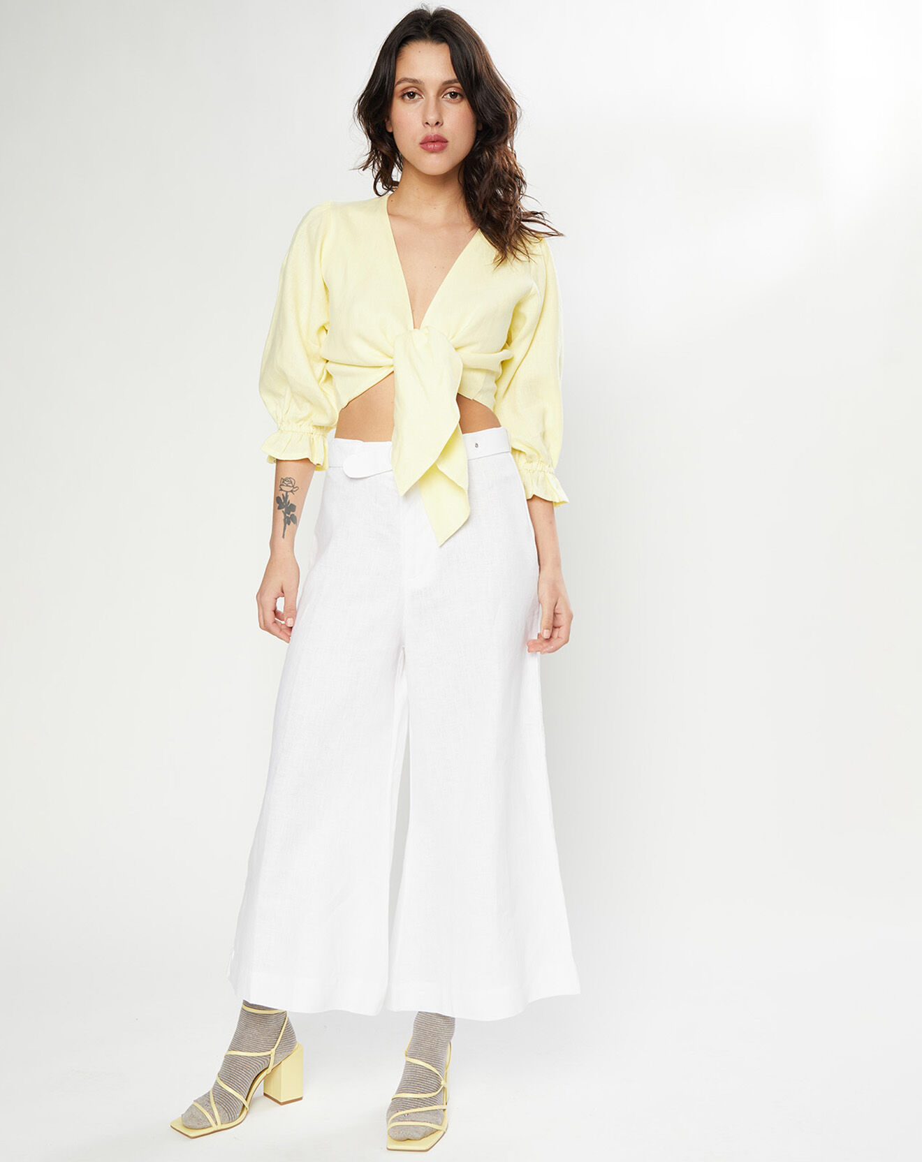 Faithfull the Brand Pantalon 100% Lin Lissandra Wide blanc