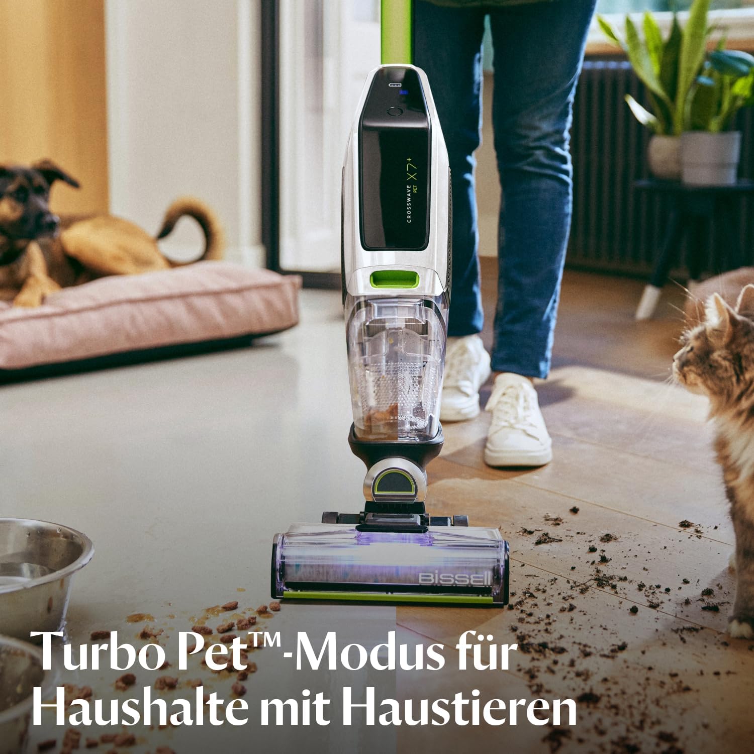 Bissell CrossWave X7 Plus Cordless Pet | Wischen/Saugen/Trocknen | Multi-Flächen 3-in-1 | Für Teppiche, Fliesen & Holzböden | Pet Turbo Mode | Kabellos | Zwei-Tank | Grün/Weiß/Schwarz | 3479N