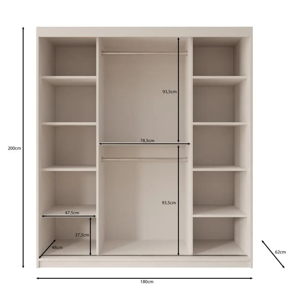 Meubella - Kledingkast Azai - Beige - 180 cm - Met spiegel
