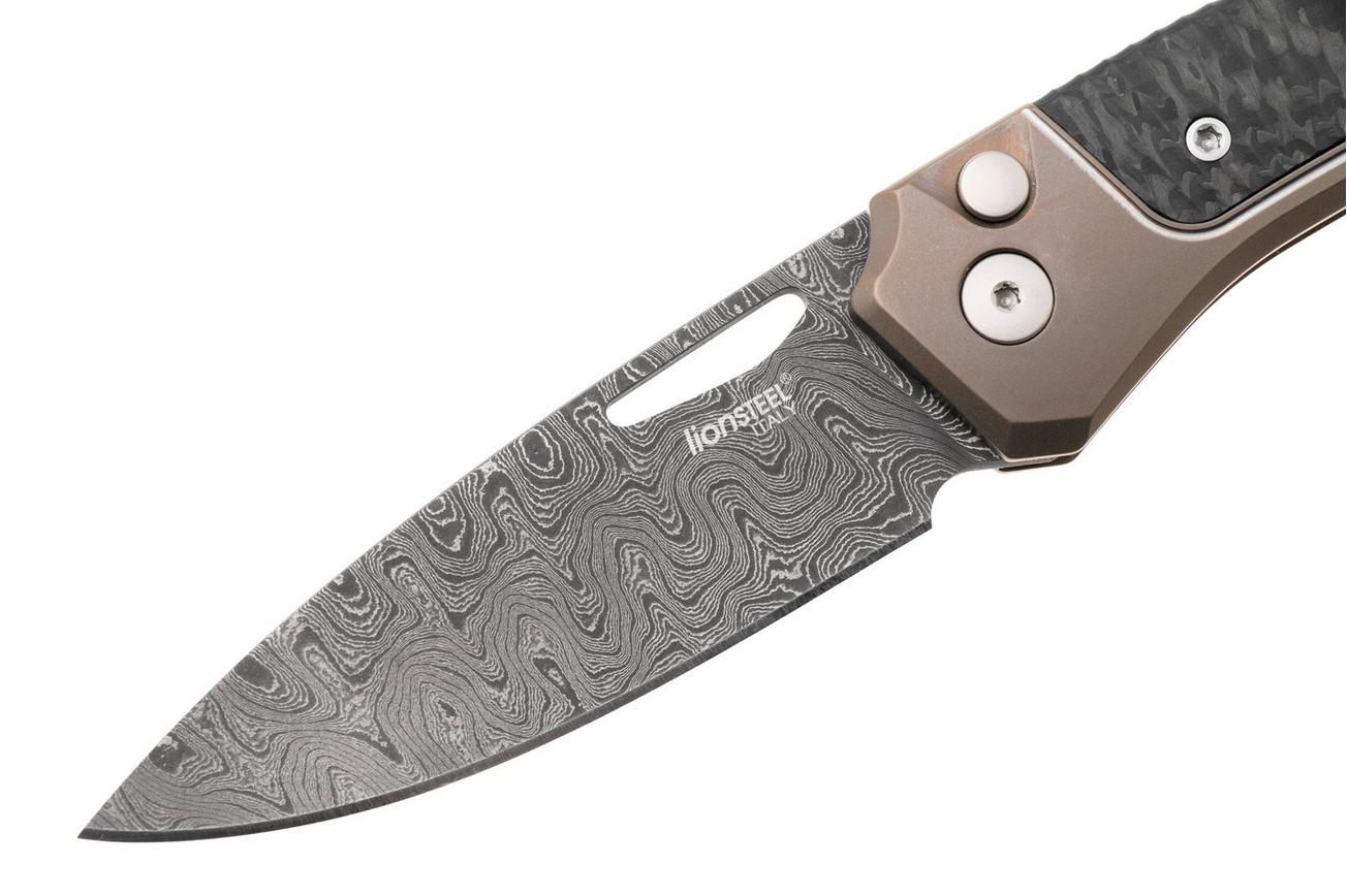 LionSteel Twain Chad Nichols Scrambled Damascus TW-D-BR Bronze Titanium, Carbon Fiber, zakmes, Gianni Pauletta design