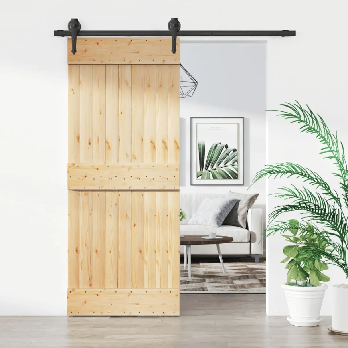 vidaXL Porte coulissante et kit de quincaillerie - 85x210 cm - Pin massif