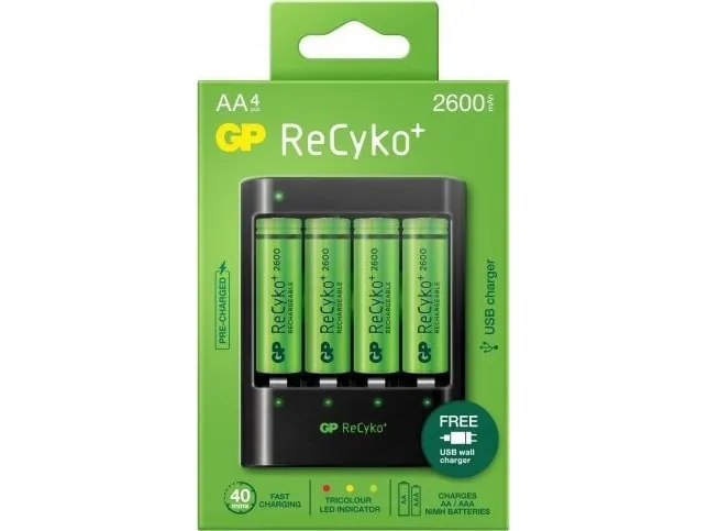 GP Batteries ReCyko  4 x AA Genopladelige Batterier 2600 mAh   Hurtig Oplader