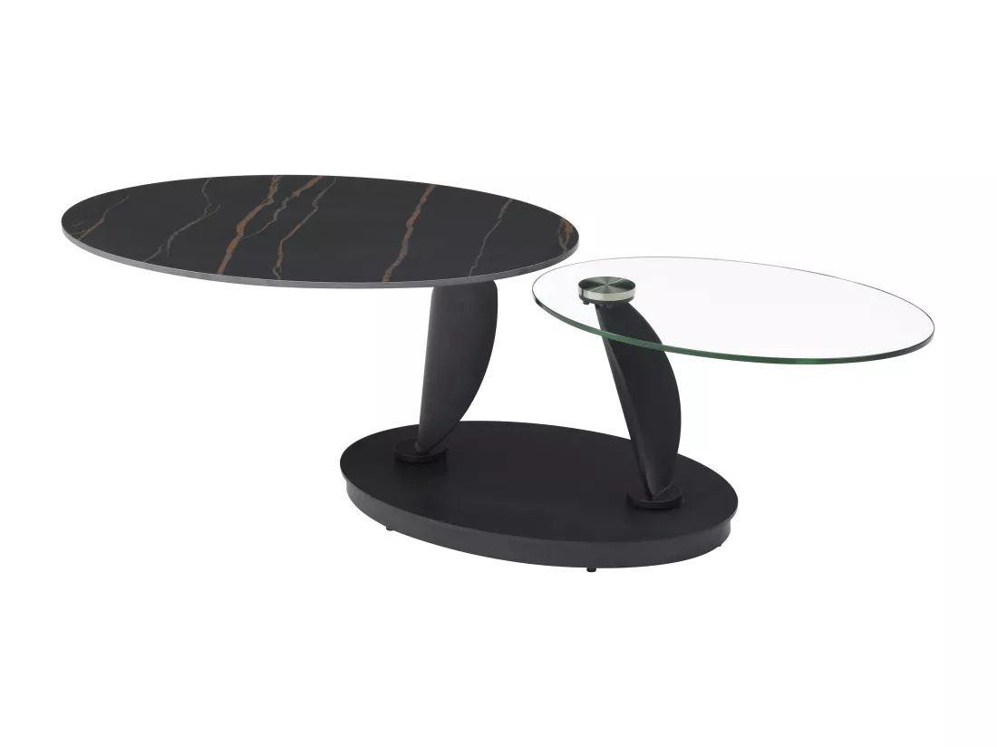 Table basse avec plateaux pivotants en céramique, verre trempé et métal - Effet marbre noir - MANEYA de Maison Céphy