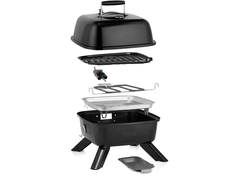 Tristar Tragbarer Hybridgrill, 2000 W 2-in-1-Elektro oder Holzkohlegrill – Inklusive Deckel