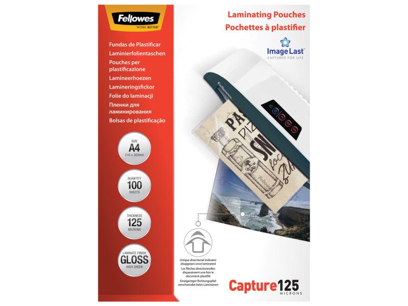 Fellowes Laminierfolie A4, 125 µm, 100 Stück, Glänzend 100 Laminierfolien Glänzend