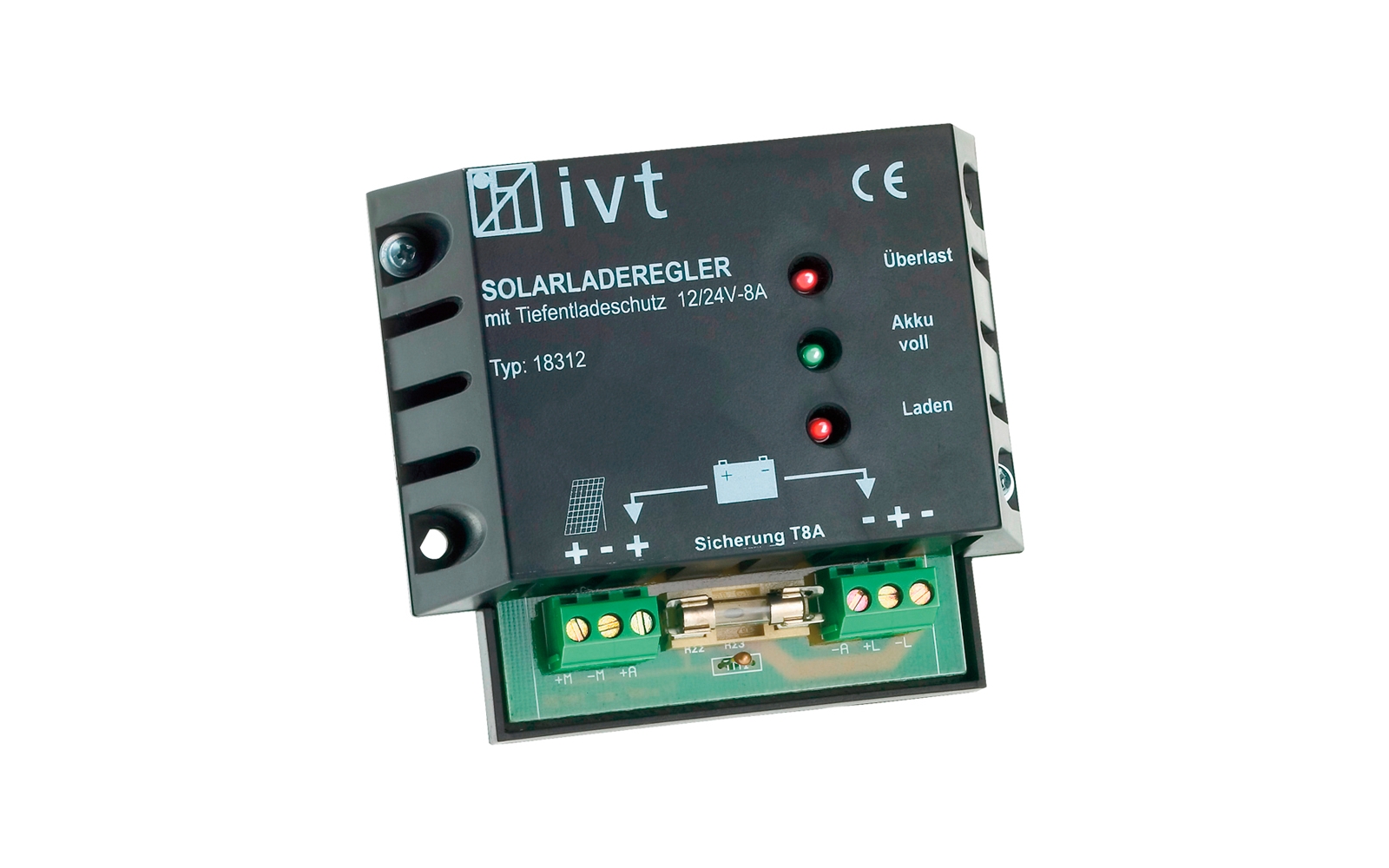 IVT Shunt Solar Laderegler 12 V / 24 V 8 A