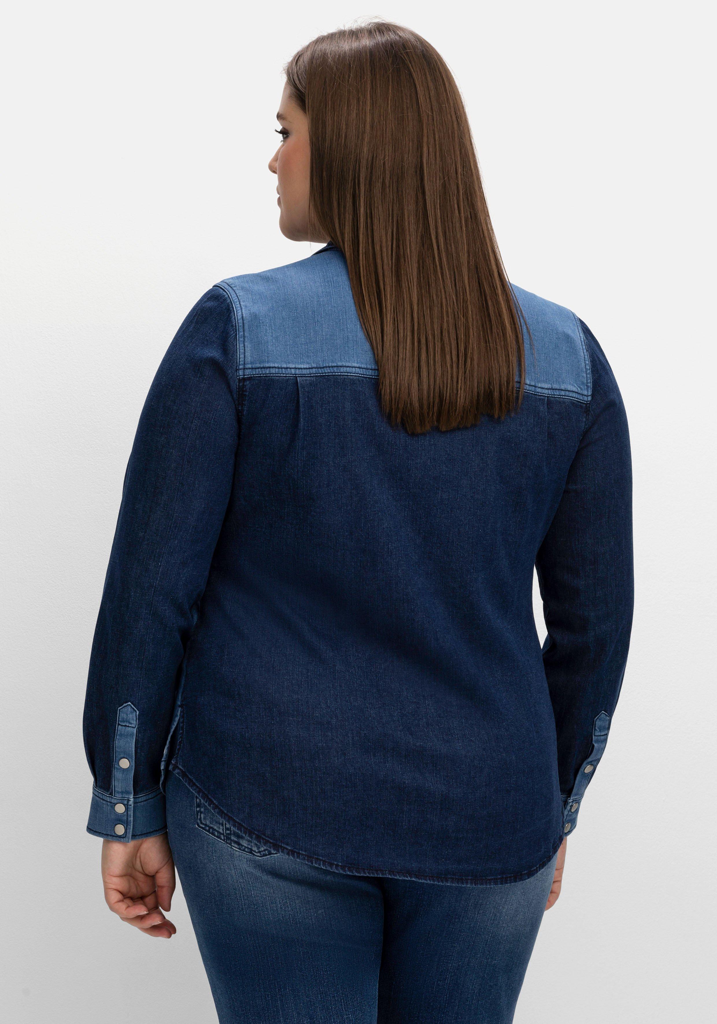 Jeansbluse im Colourblocking, leicht tailliert