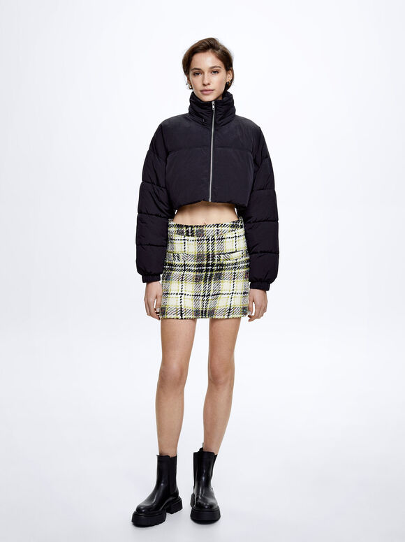 Minissaia xadrez de tricô - Off-White