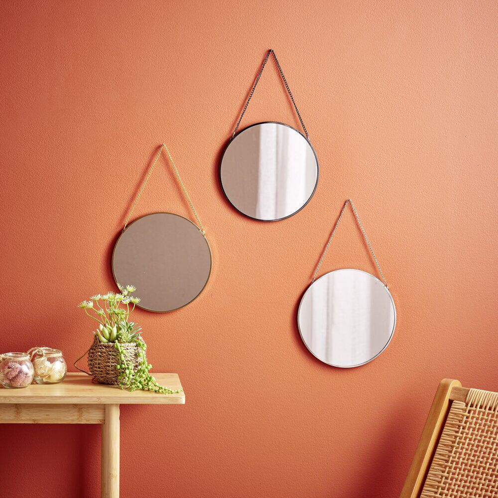 Miroir à suspendre rond avec contour métal - 3 coloris