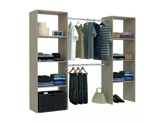 Dressing bois avec 6 étagères, 2 penderies : 220 x 40 x 180 cm ELYSEE