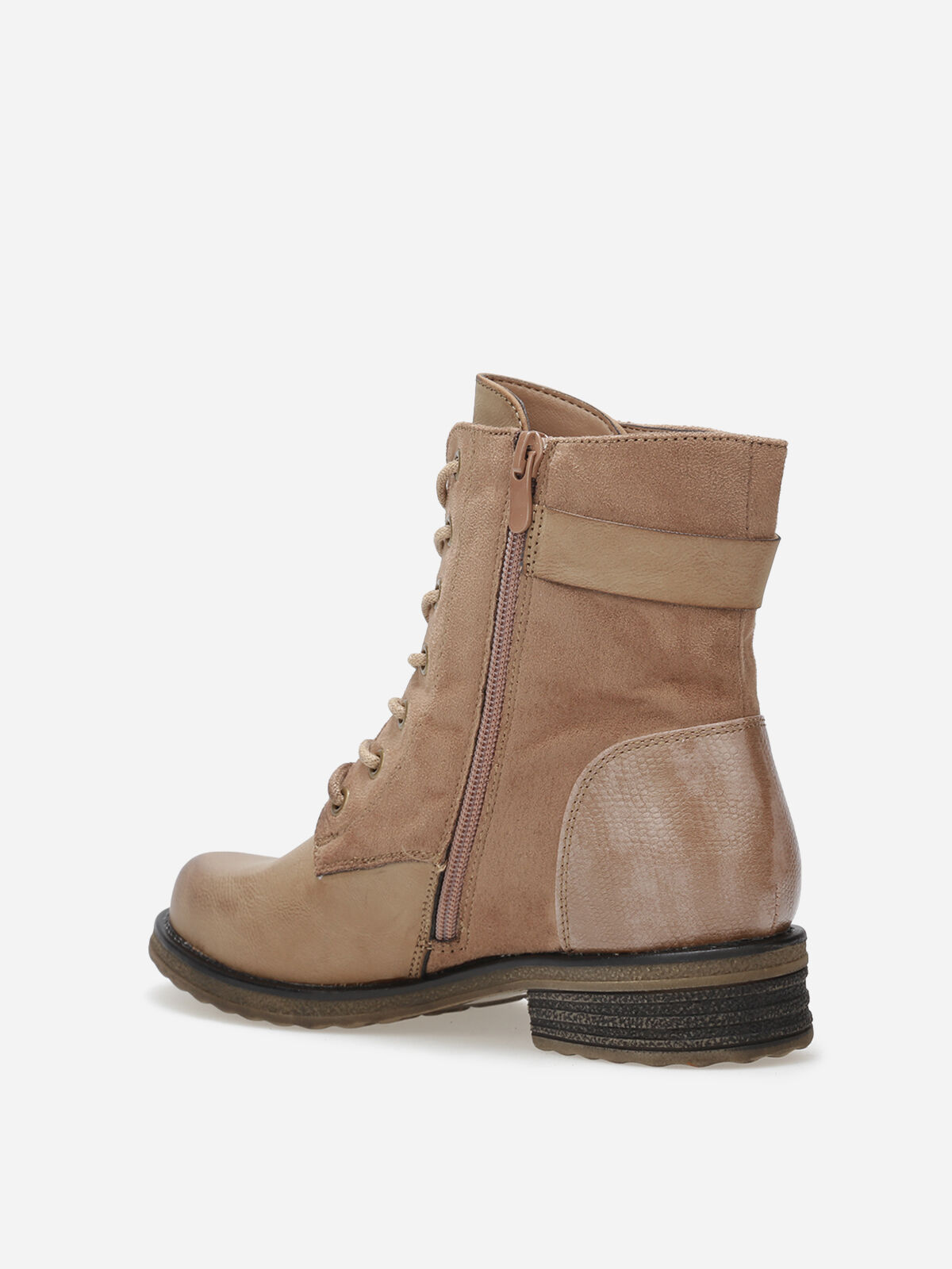 Bottines multi-matières à lacets- Taupe